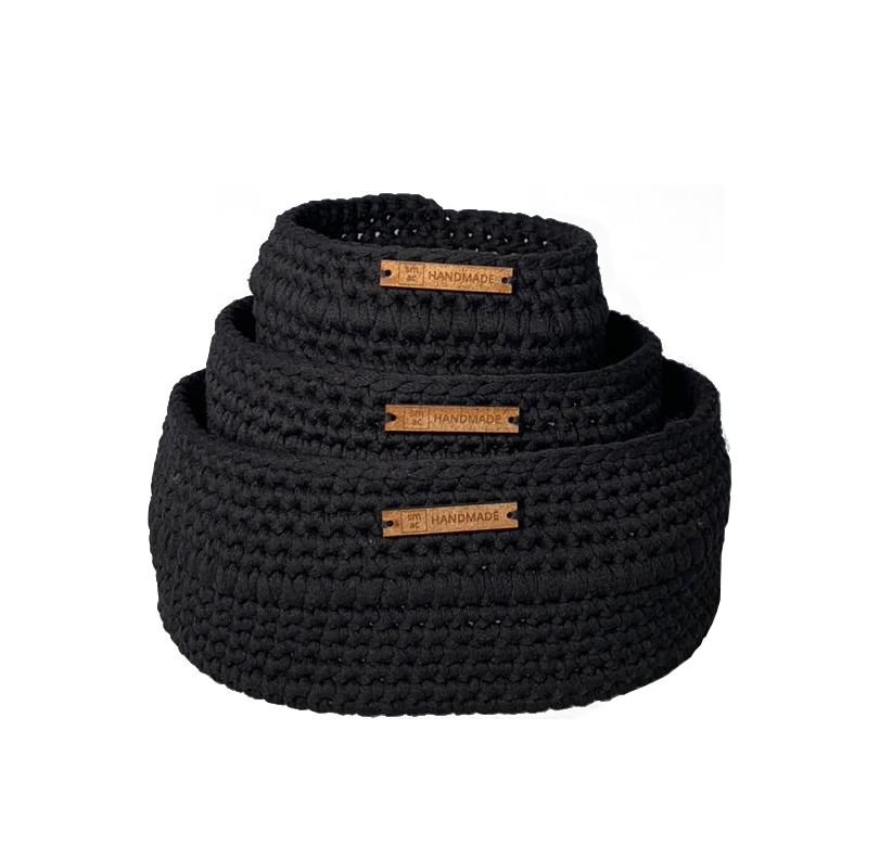 Crochet Baskets Black Set of 3
