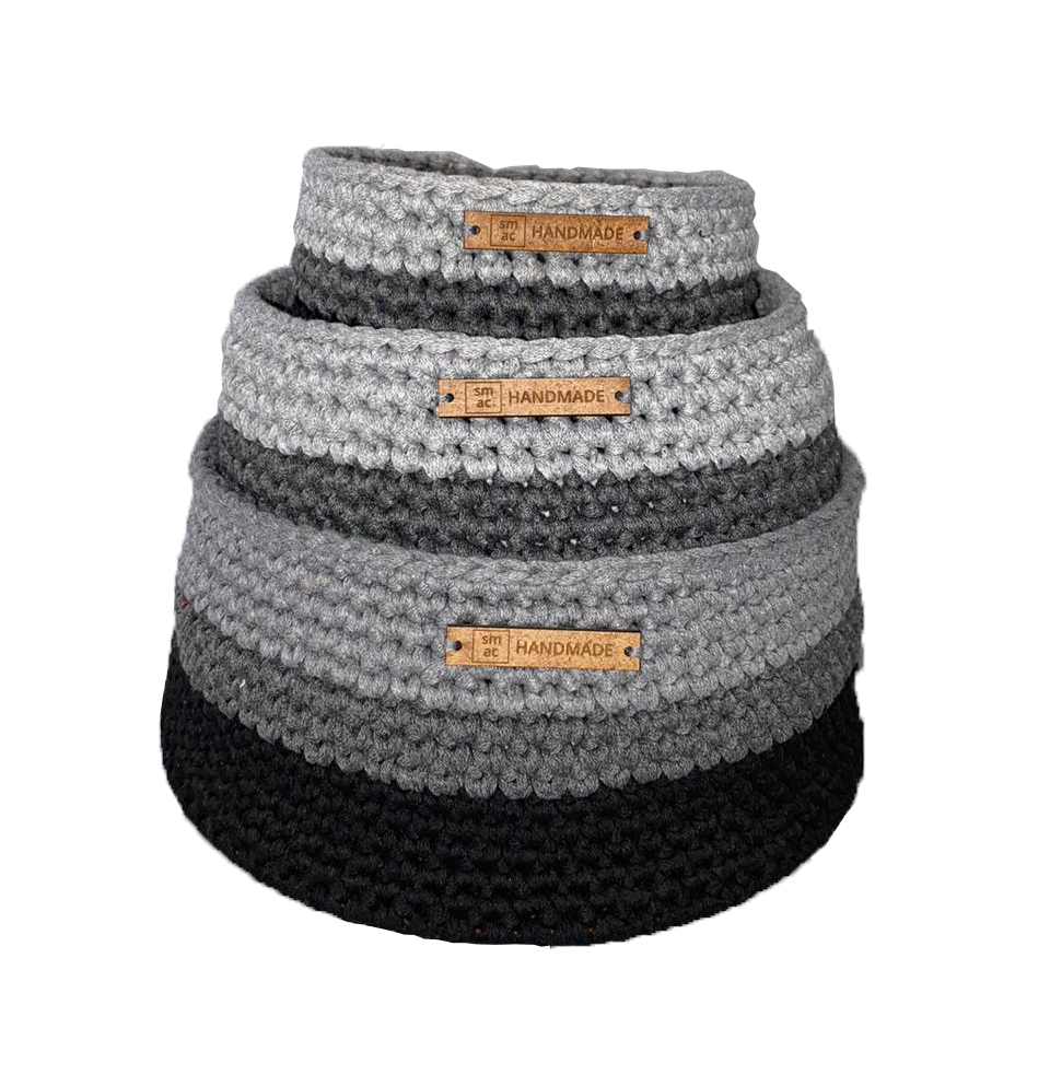 Crochet Baskets Black & Grey Set of 3